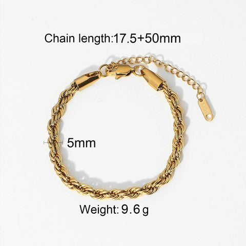 Stainless Steel Golden Chain Bangle Bracelet Minimalist Geometric Metal