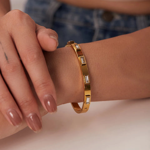 Stainless Steel Golden Chain Bangle Bracelet Minimalist Geometric Metal