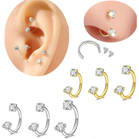 Stainless Steel Crystal Hoop Ring Piercing Nose Ear Nose Rings Women Men Cartilage Helix