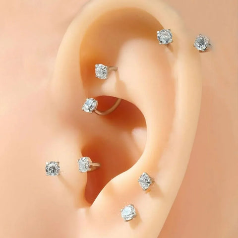 Stainless Steel Crystal Hoop Ring Piercing Nose Ear Nose Rings Women Men Cartilage Helix