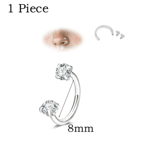 Stainless Steel Crystal Hoop Ring Piercing Nose Ear Nose Rings Women Men Cartilage Helix