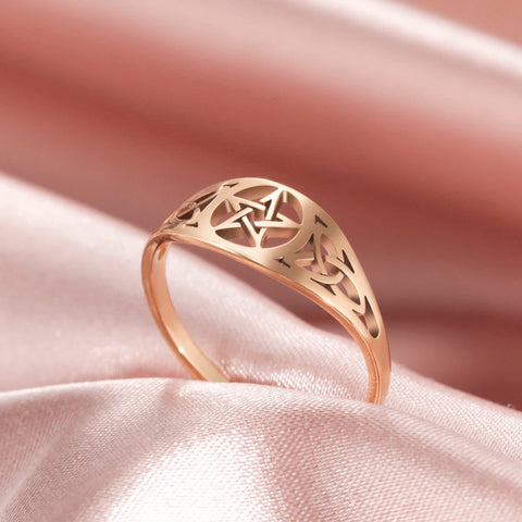 Celtics Knot Pentagram Ring Women Men Stainless Steel Supernatural Rings
