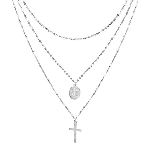 Catholic Church Jesus Necklaces Stainless Steel Multi Layered Cross Choker Necklace