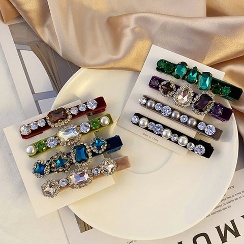 Retro French Hairpins Imitation Pearl Crystal Rhinestone Hair Clips