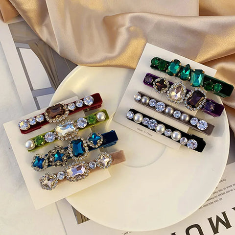 Retro French Hairpins Imitation Pearl Crystal Rhinestone Hair Clips