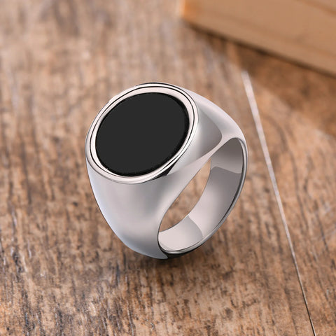 Signet Ring for Men Black Square Top Stainless Steel Finger Band Gothic Rings