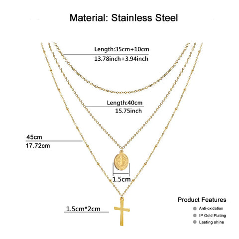 Catholic Church Jesus Necklaces Stainless Steel Multi Layered Cross Choker Necklace