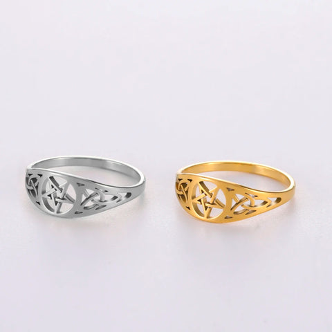 Celtics Knot Pentagram Ring Women Men Stainless Steel Supernatural Rings