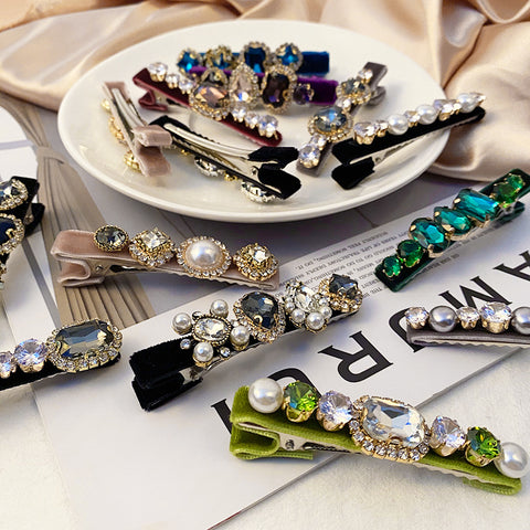 Retro French Hairpins Imitation Pearl Crystal Rhinestone Hair Clips