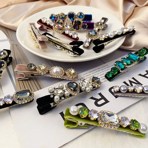 Retro French Hairpins Imitation Pearl Crystal Rhinestone Hair Clips