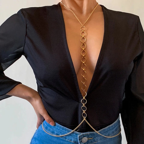 Simple Style Chain Necklace Sequins Belly Body Chain