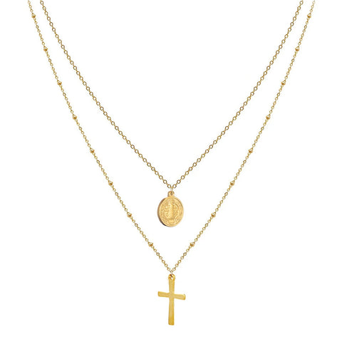 Catholic Church Jesus Necklaces Stainless Steel Multi Layered Cross Choker Necklace