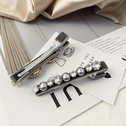 Retro French Hairpins Imitation Pearl Crystal Rhinestone Hair Clips