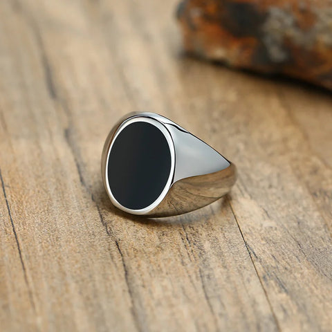 Signet Ring for Men Black Square Top Stainless Steel Finger Band Gothic Rings