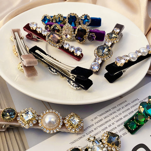 Retro French Hairpins Imitation Pearl Crystal Rhinestone Hair Clips