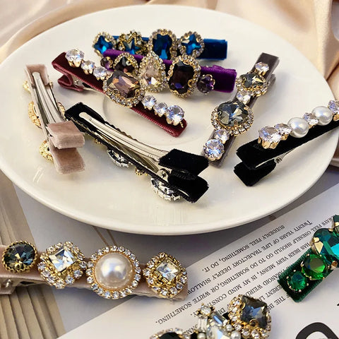 Retro French Hairpins Imitation Pearl Crystal Rhinestone Hair Clips