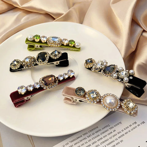 Retro French Hairpins Imitation Pearl Crystal Rhinestone Hair Clips