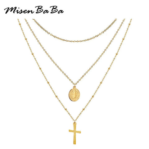 Catholic Church Jesus Necklaces Stainless Steel Multi Layered Cross Choker Necklace