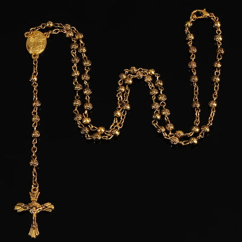 Vintage gold rosary small female necklace Jesus cross necklace.