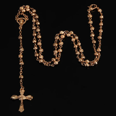 Vintage gold rosary small female necklace Jesus cross necklace.