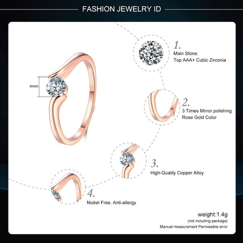 Wedding Ring For Women Concise Round Cut Cubic Zirconia Rose Gold Color