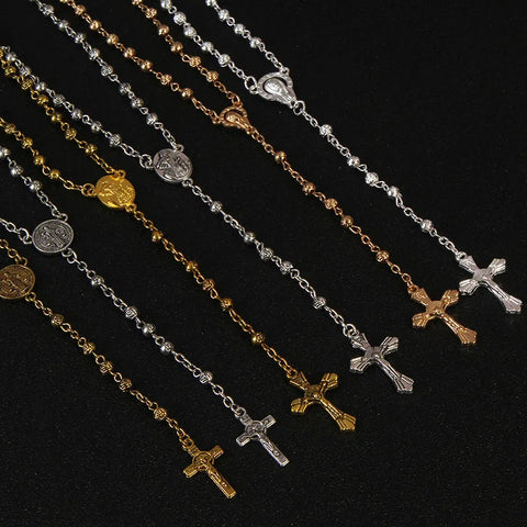 Vintage gold rosary small female necklace Jesus cross necklace.