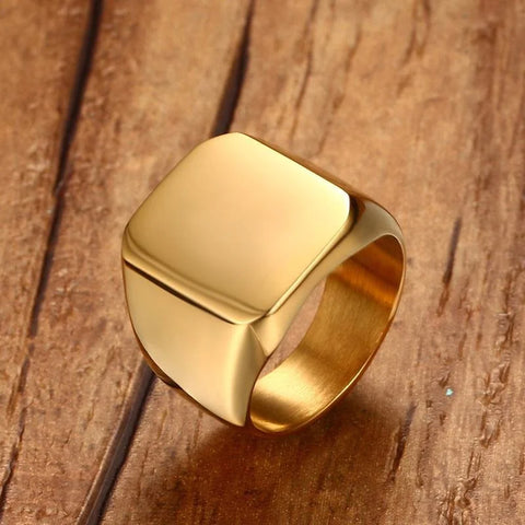Signet Ring for Men Black Square Top Stainless Steel Finger Band Gothic Rings