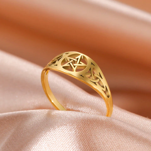 Celtics Knot Pentagram Ring Women Men Stainless Steel Supernatural Rings
