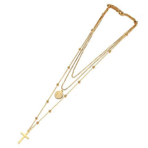 Catholic Church Jesus Necklaces Stainless Steel Multi Layered Cross Choker Necklace