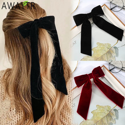 Vintage Big Large Velvet Bow Hairpins Barrettes For Women