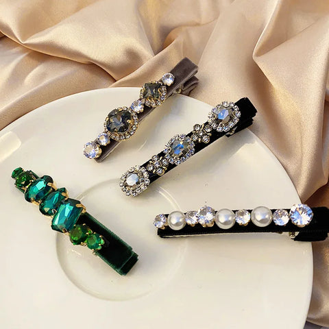 Retro French Hairpins Imitation Pearl Crystal Rhinestone Hair Clips