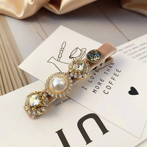 Retro French Hairpins Imitation Pearl Crystal Rhinestone Hair Clips
