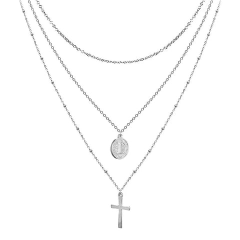 Catholic Church Jesus Necklaces Stainless Steel Multi Layered Cross Choker Necklace