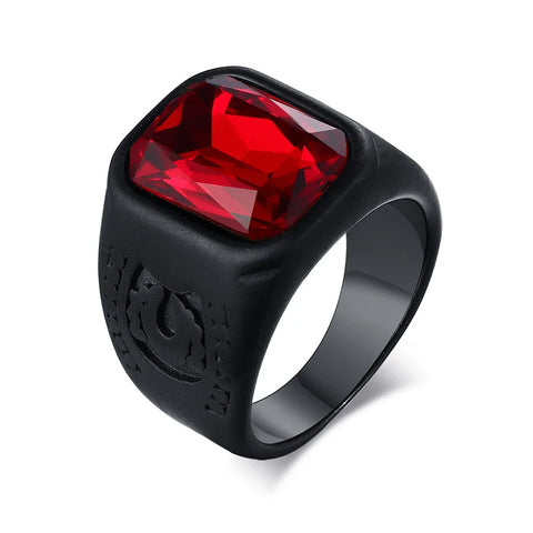 Signet Ring for Men Black Square Top Stainless Steel Finger Band Gothic Rings