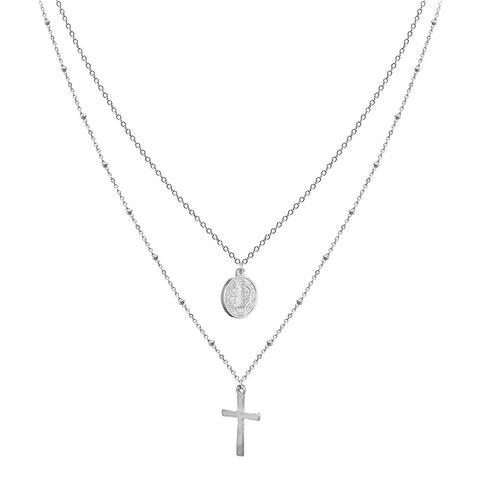 Catholic Church Jesus Necklaces Stainless Steel Multi Layered Cross Choker Necklace