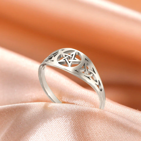 Celtics Knot Pentagram Ring Women Men Stainless Steel Supernatural Rings