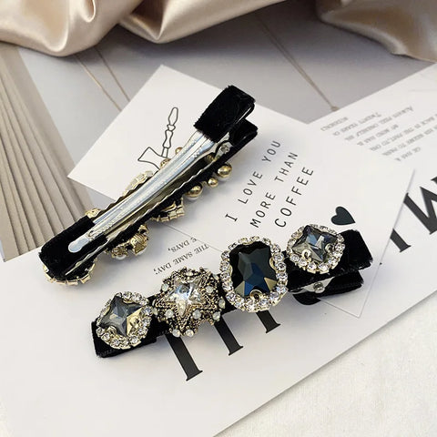 Retro French Hairpins Imitation Pearl Crystal Rhinestone Hair Clips