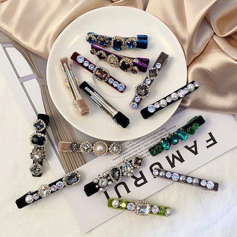 Retro French Hairpins Imitation Pearl Crystal Rhinestone Hair Clips