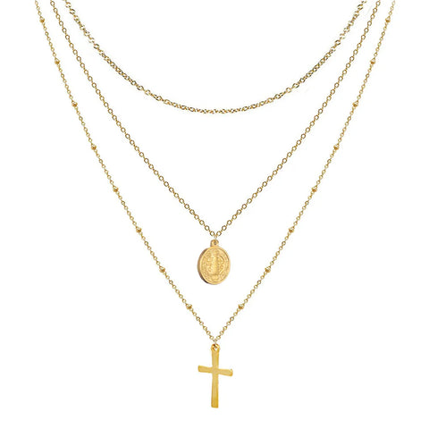 Catholic Church Jesus Necklaces Stainless Steel Multi Layered Cross Choker Necklace
