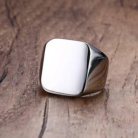 Signet Ring for Men Black Square Top Stainless Steel Finger Band Gothic Rings