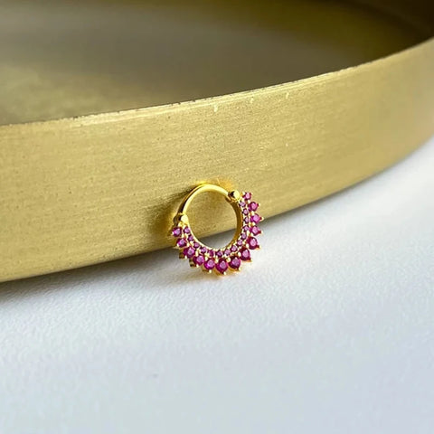 Sterling Silver Needle Multi-color Zircon Hoop Ring Luxury Crystal Piercing