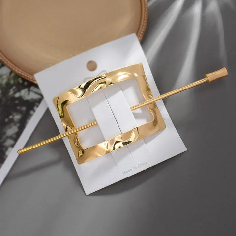 Geometric Gold Silver Color Metal Hair Stick Women Ponytail Holder
