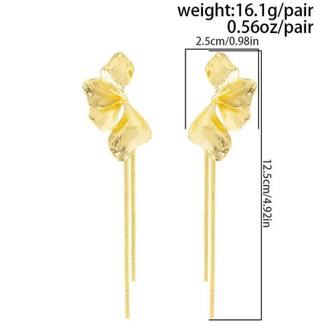 Salircon Elegant Gold Color Flower Long Tassel Pendant Earrings