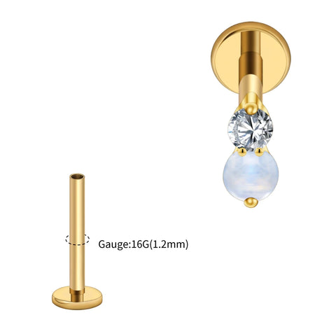 Titanium 16G Double CZ Cartilage Earring Tiny Two Stone Flat Back Labret Stud