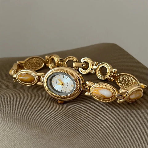 Colored Gemstones Ladies Watch Oval Elegant Wristwatch Luxury Gift Bracelet Watch