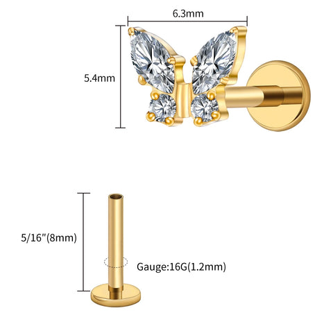 Titanium Mini Butterfly CZ Labret Tragus Cartilage Conch Forward Helix Stud