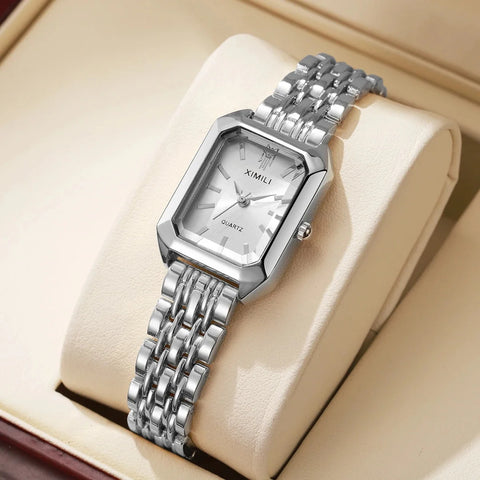 Fashion Rectangle Ladies Stainless Steel Strap Quartz Wristwatches