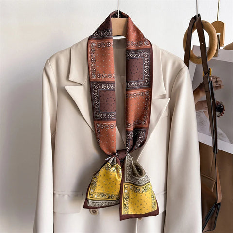 Women Fashion Silk Feel Red Flowers Design Scarf Shawl