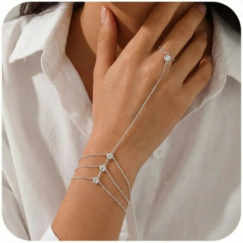 Fashion Multi-layered Thin Chain Delicate Shiny Rhinestones Ring Bracelets