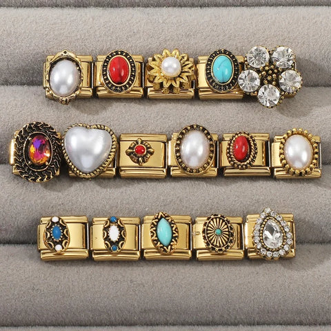 Golden Heart Butterfly Sun Flower Pearl Zircon Italian Charm Links